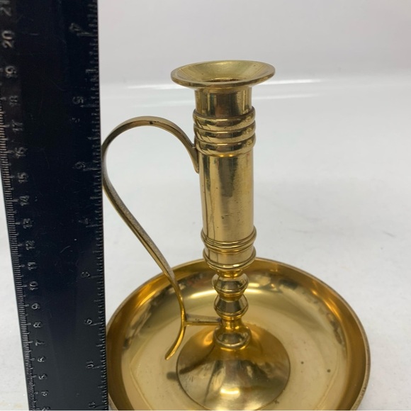 Vintage Brass Chamber Candle Holder Large Drip Tray Handle - Picture 9 of 10